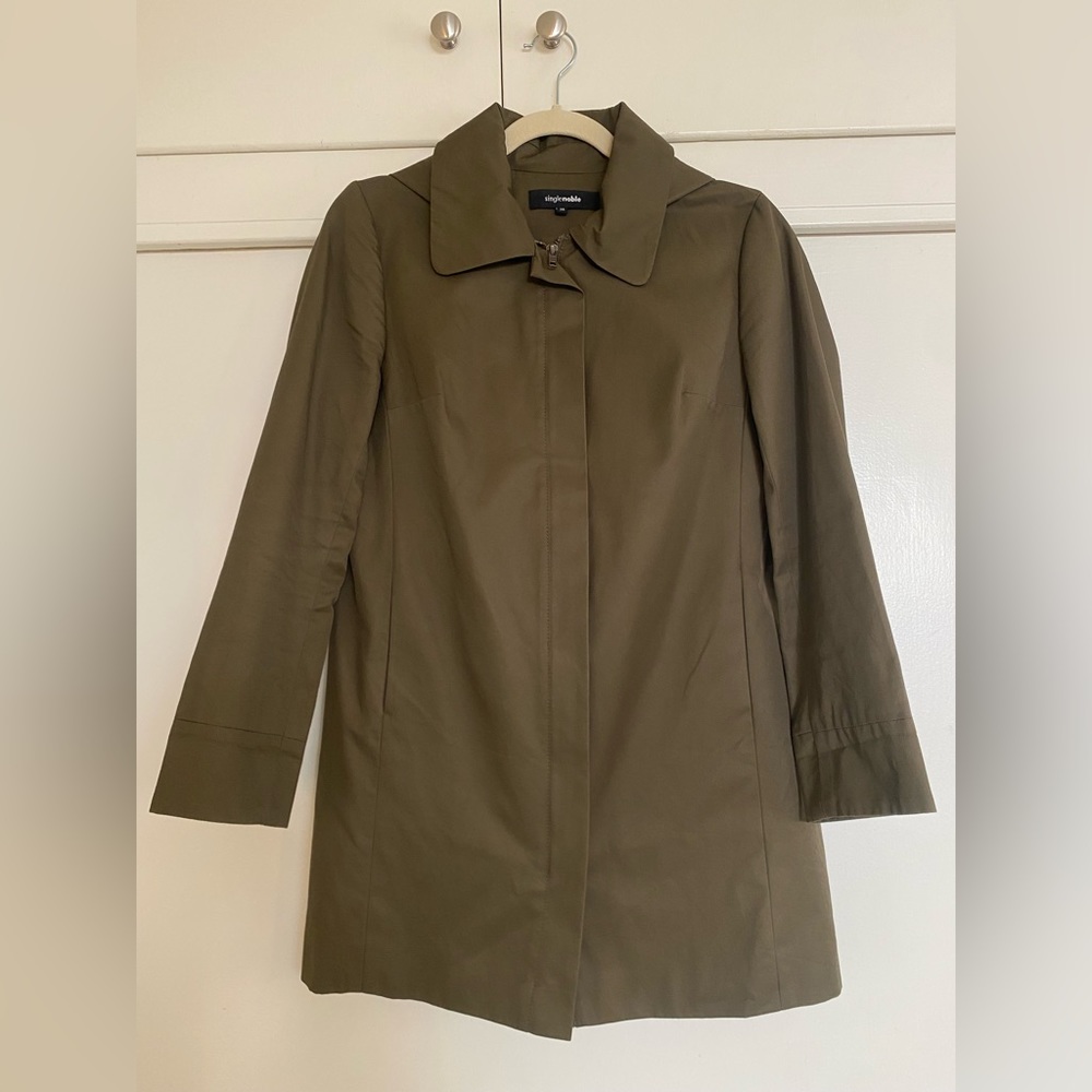 Autumn/Winter Utility Jacket Trench Coat with Detachable Hood, Khaki Green